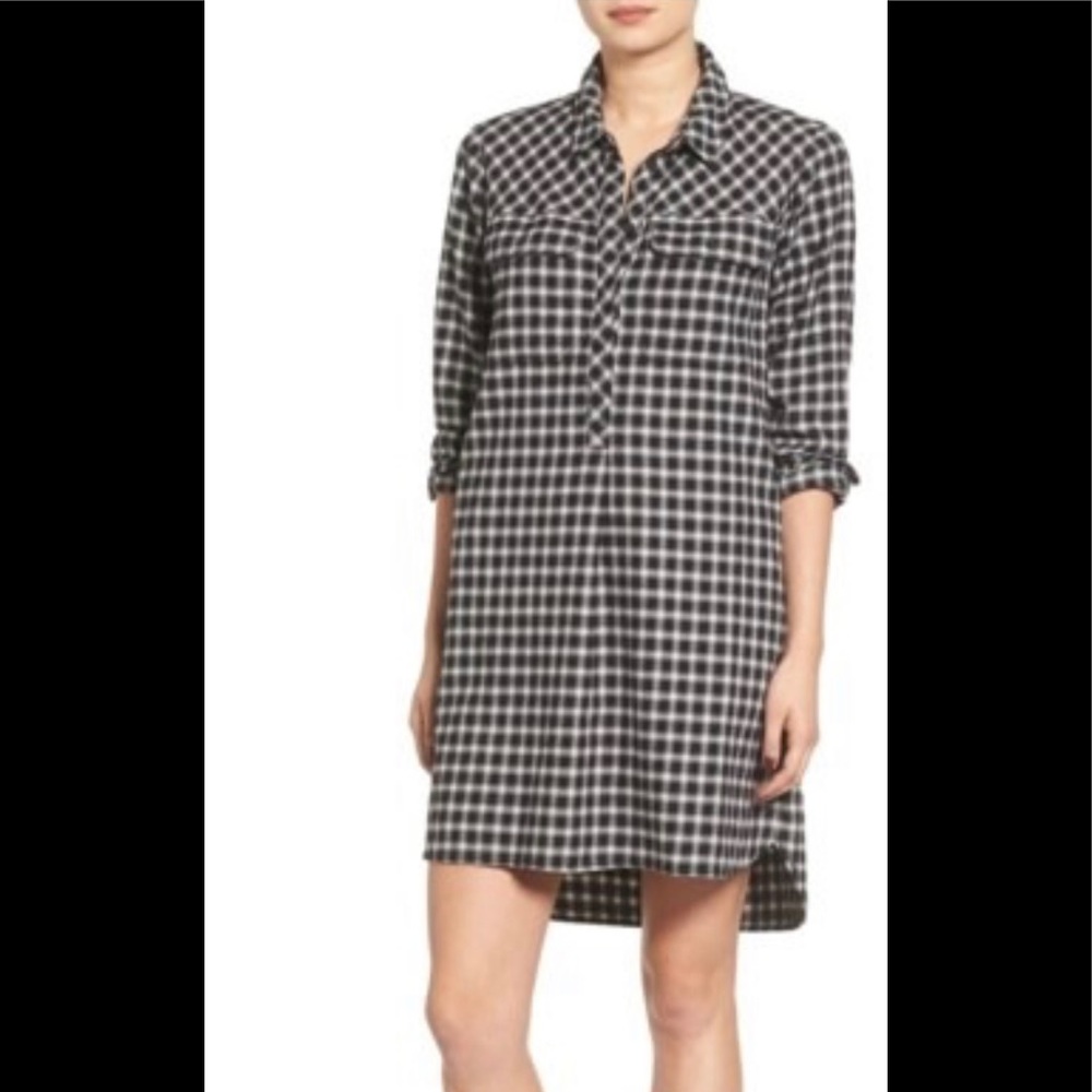 Madewell Latitud Check Shirt Dress in True Black